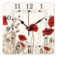 thumbnail image 1 of 10 Inch Wall Clock Battery Operated Square Clock for Office, Kitchen, Outdoor, Living Room,Floral Poppy Flowers Petals with Buds Pattern, 1 of 4