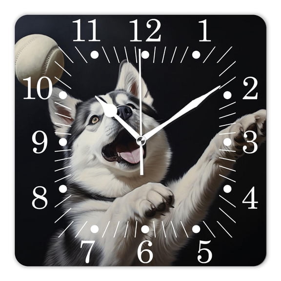 10 Inch Wall Clock Battery Operated Square Clock for Office, Kitchen, Outdoor, Living Room,Funny Siberian Husky Dog Creative