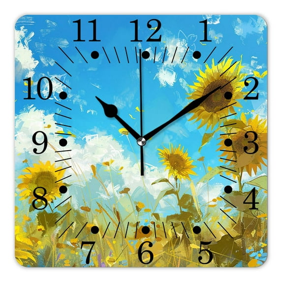 10 Inch Wall Clock Battery Operated Square Clock for Office, Kitchen, Outdoor, Living Room,Funny Sunflower Blue Sky Lovely