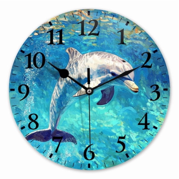 10 Inch Wall Clock Battery Operated Square Clock for Office, Kitchen, Outdoor, Living Room, Gleaming Sea Dolphin