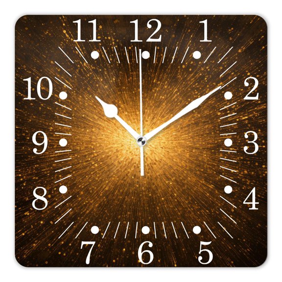 10 Inch Wall Clock Battery Operated Square Clock for Office, Kitchen, Outdoor, Living Room,Gold Fireworks Spiral Bright Galaxy Beautiful