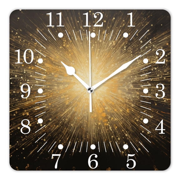 10 Inch Wall Clock Battery Operated Square Clock for Office, Kitchen, Outdoor, Living Room,Gold Fireworks Spiral Bright Galaxy Style