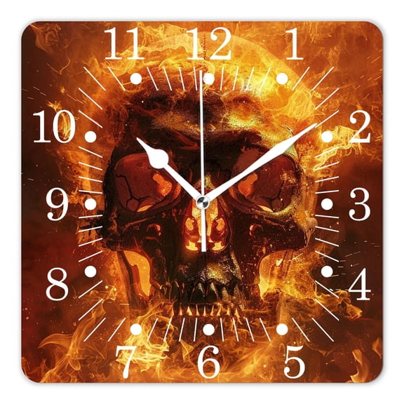 10 Inch Wall Clock Battery Operated Square Clock for Office, Kitchen, Outdoor, Living Room,Gold Skeleton Fire Graceful