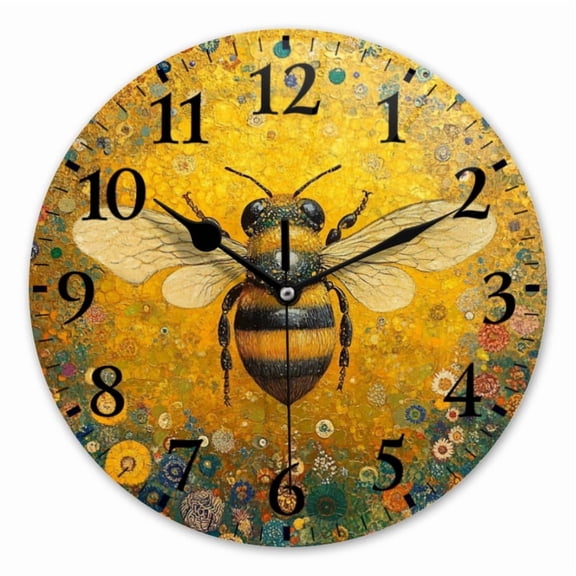 10 Inch Wall Clock Battery Operated Square Clock for Office, Kitchen, Outdoor, Living Room, Golden Bee In Floral Galaxy