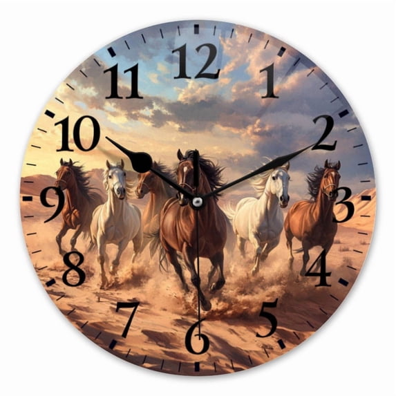 10 Inch Wall Clock Battery Operated Square Clock for Office, Kitchen, Outdoor, Living Room, Herd Of Horses Galloped In The Desert