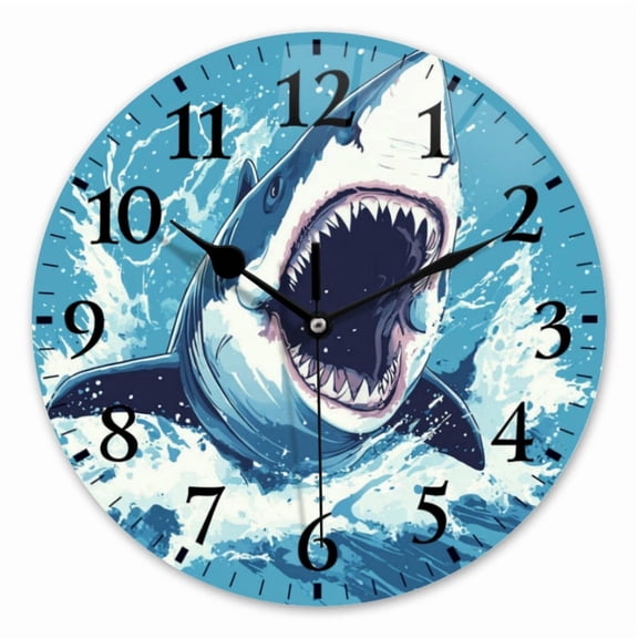10 Inch Wall Clock Battery Operated Square Clock for Office, Kitchen, Outdoor, Living Room, High - Detail Shark Portrait