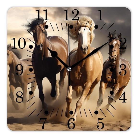 10 Inch Wall Clock Battery Operated Square Clock for Office, Kitchen, Outdoor, Living Room,Horse In Sand Image