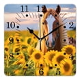 thumbnail image 1 of 10 Inch Wall Clock Battery Operated Square Clock for Office, Kitchen, Outdoor, Living Room,Horse Sunflowers Image, 1 of 4