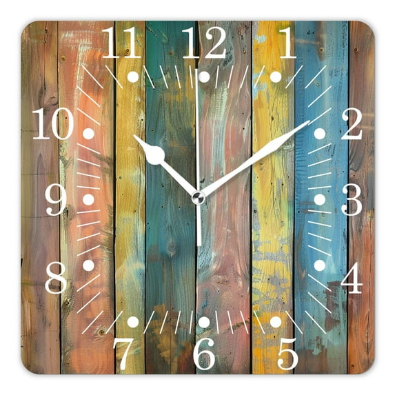 10 Inch Wall Clock Battery Operated Square Clock for Office, Kitchen, Outdoor, Living Room,Light Color Wooden Wood Graceful