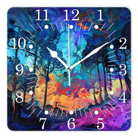 10 Inch Wall Clock Battery Operated Square Clock for Office, Kitchen, Outdoor, Living Room,Lights Through The Trees Simple