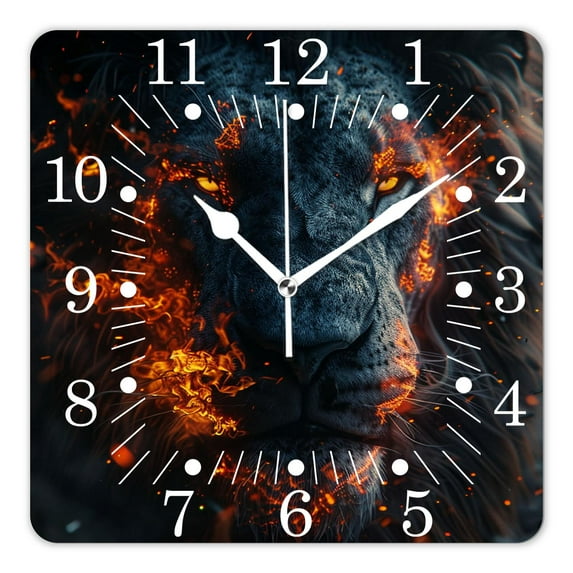 10 Inch Wall Clock Battery Operated Square Clock for Office, Kitchen, Outdoor, Living Room,Lion Animal Exquisite