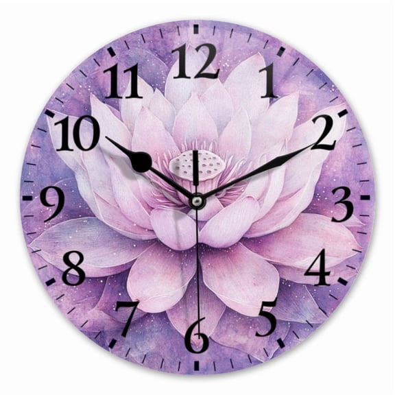 10 Inch Wall Clock Battery Operated Square Clock for Office, Kitchen, Outdoor, Living Room, Lotus Watercolor Painting