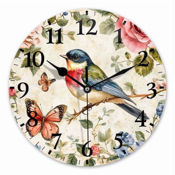 10 Inch Wall Clock Battery Operated Square Clock for Office, Kitchen, Outdoor, Living Room, Lovely Blossom - Bird Portrait