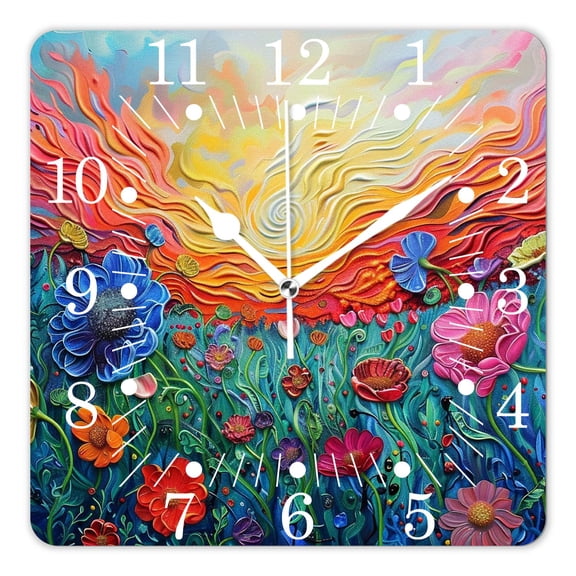 10 Inch Wall Clock Battery Operated Square Clock for Office, Kitchen, Outdoor, Living Room,Meadow At Sunset Natural