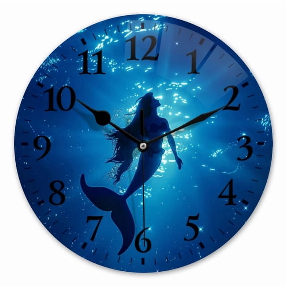 10 Inch Wall Clock Battery Operated Square Clock for Office, Kitchen, Outdoor, Living Room, Mermaid Swimming In The Deep Blue Sea And Shining Stars