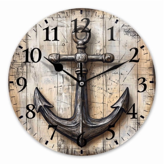 10 Inch Wall Clock Battery Operated Square Clock for Office, Kitchen, Outdoor, Living Room, Metallic Anchors Set In Mottled Wood