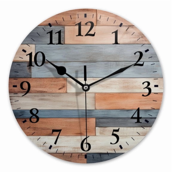 10 Inch Wall Clock Battery Operated Square Clock for Office, Kitchen, Outdoor, Living Room, Multicolored Wooden Planks With Grain And Texture