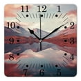 thumbnail image 1 of 10 Inch Wall Clock Battery Operated Square Clock for Office, Kitchen, Outdoor, Living Room,Nature Scene Red Peaks Over Calm High Mountain Lake Design, 1 of 4
