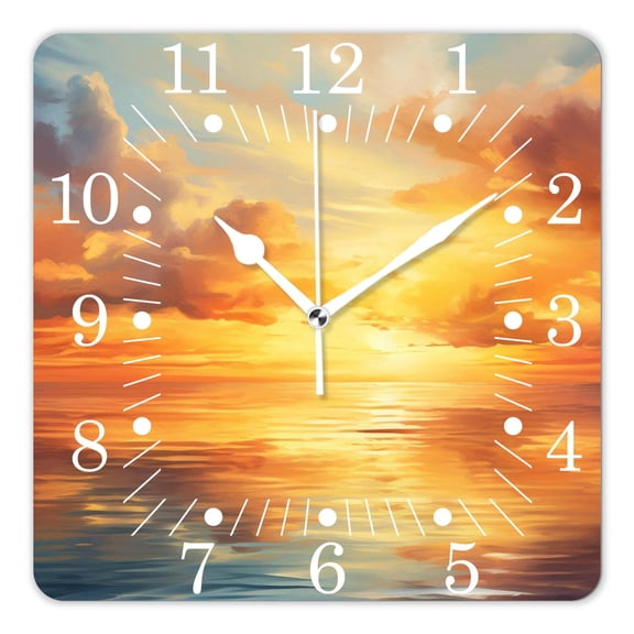 10 Inch Wall Clock Battery Operated Square Clock for Office, Kitchen, Outdoor, Living Room,Nature Sunset Sky Clouds on Lake Horizon Creative