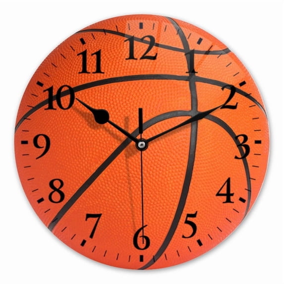 10 Inch Wall Clock Battery Operated Square Clock for Office, Kitchen, Outdoor, Living Room, Orange Basketball With Black Lines