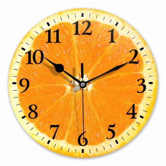 10 Inch Wall Clock Battery Operated Square Clock for Office, Kitchen, Outdoor, Living Room, Orange With White Pith Surrounding The Flesh