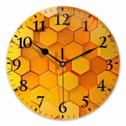 10 Inch Wall Clock Battery Operated Square Clock for Office, Kitchen, Outdoor, Living Room, Orange-Yellow Gradient Hexagon Honeycomb