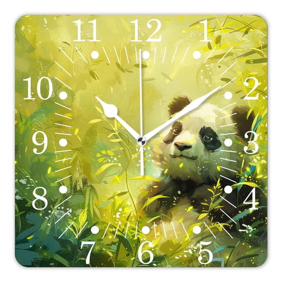 10 Inch Wall Clock Battery Operated Square Clock for Office, Kitchen, Outdoor, Living Room,Panda Bear Sunflower Charming