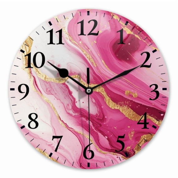 10 Inch Wall Clock Battery Operated Square Clock for Office, Kitchen, Outdoor, Living Room, Pink Purple Marble With Gold Grain