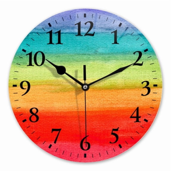 10 Inch Wall Clock Battery Operated Square Clock for Office, Kitchen, Outdoor, Living Room, Rainbow Colored Background With Sky And Clouds