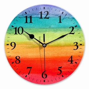 10 Inch Wall Clock Battery Operated Square Clock for Office, Kitchen, Outdoor, Living Room, Rainbow Colored Background With Sky And Clouds