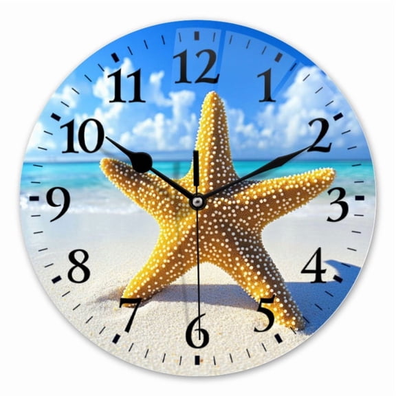 10 Inch Wall Clock Battery Operated Square Clock for Office, Kitchen, Outdoor, Living Room, Starfish Sitting On The Beach By The Water