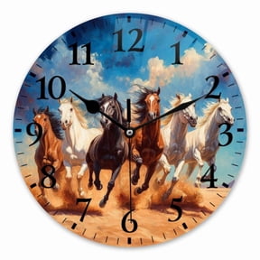 10 Inch Wall Clock Battery Operated Square Clock for Office, Kitchen, Outdoor, Living Room, Stunning Desert - Racing Steeds