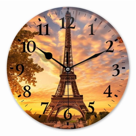 10 Inch Wall Clock Battery Operated Square Clock for Office, Kitchen, Outdoor, Living Room, Stunning View Of The Eiffel Tower At Sunrise