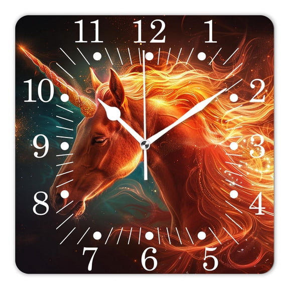 10 Inch Wall Clock Battery Operated Square Clock for Office, Kitchen, Outdoor, Living Room,Unicorn Abstract Black Elaborate