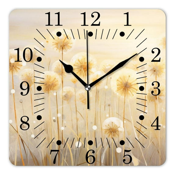 10 Inch Wall Clock Battery Operated Square Clock for Office, Kitchen, Outdoor, Living Room,Vintage Flowers In Meadows At Sunset Springtime Exquisite