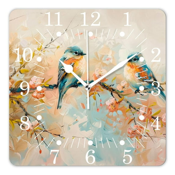 10 Inch Wall Clock Battery Operated Square Clock for Office, Kitchen, Outdoor, Living Room,Watercolor Blue Bird with Red Berries Exquisite