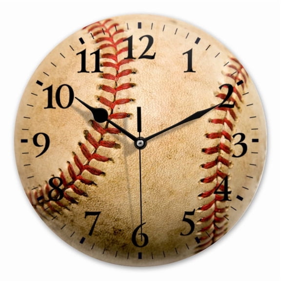 10 Inch Wall Clock Battery Operated Square Clock for Office, Kitchen, Outdoor, Living Room, Well-Worn Baseball