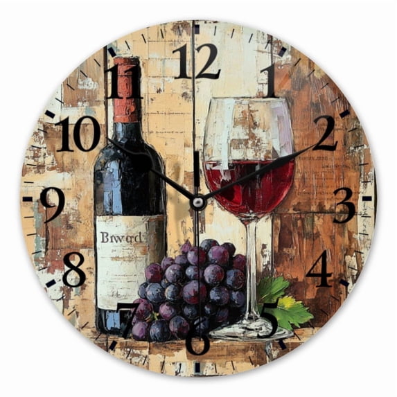 10 Inch Wall Clock Battery Operated Square Clock for Office, Kitchen, Outdoor, Living Room, Wine And Grape Still - Life
