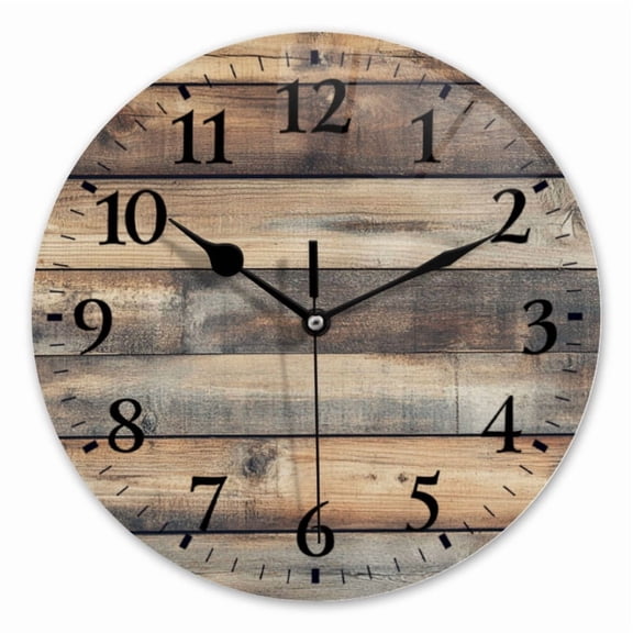 10 Inch Wall Clock Battery Operated Square Clock for Office, Kitchen, Outdoor, Living Room, Wood Planks With Brown Stain Of Paint