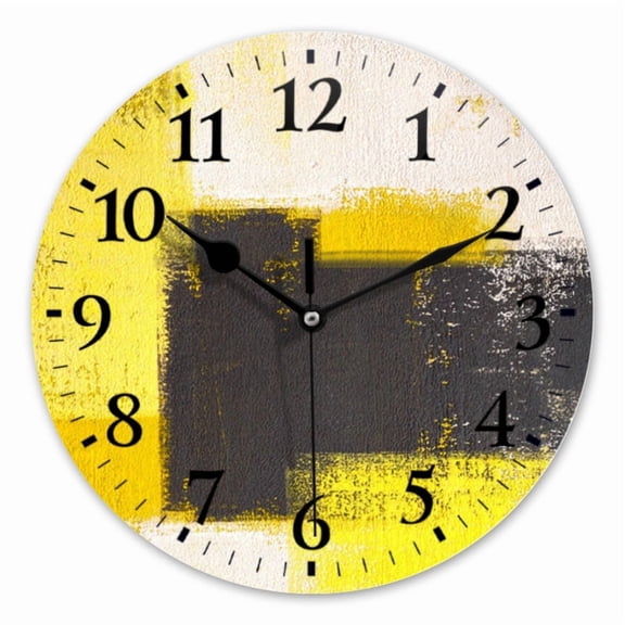 10 Inch Wall Clock Battery Operated Square Clock for Office, Kitchen, Outdoor, Living Room, Yellow And Black Abstract Painting