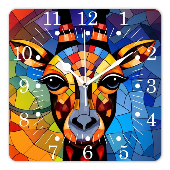 10 Inch Wall Clock Battery Operated Square Clock for Office, Kitchen, Outdoor, Living Room,Abstract Geometric Rainbow Giraffe Stained Glass Style Style