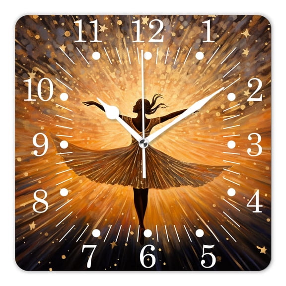 10 Inch Wall Clock Battery Operated Square Clock for Office, Kitchen, Outdoor, Living Room,Ballerina Dancer Dancing Ballet on Colorful Star Sparkle Picture