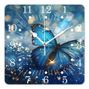10 Inch Wall Clock Battery Operated Square Clock for Office, Kitchen, Outdoor, Living Room,Blue Starry Butterfly Universe Stars Galaxy Nebula Multicolor