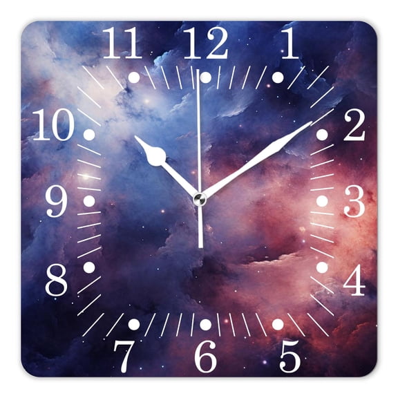 10 Inch Wall Clock Battery Operated Square Clock for Office, Kitchen, Outdoor, Living Room,Galaxy Nebula In Cloudy Sky View of Far Stars In Night Sky Style