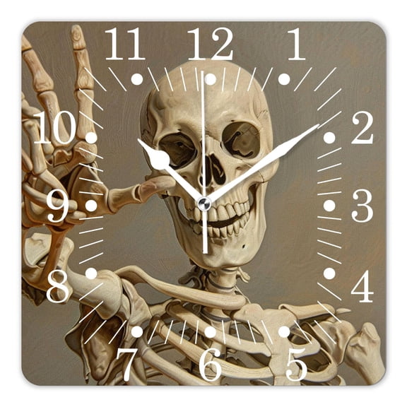 10 Inch Wall Clock Battery Operated Square Clock for Office, Kitchen, Outdoor, Living Room,Human Skeleton Posing Isolated Over Black Background Attractive