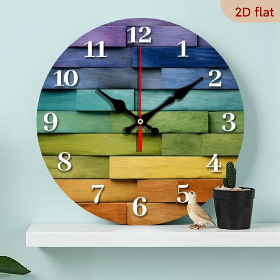 10 Inch Wall Clock, Rainbow Wood Grain Finish, Vintage Style Analog Clock, Silent Quartz Movement, Perfect for Home, Office, Kitchen, Bathroom Decor, Battery Powered (batteries Not Include