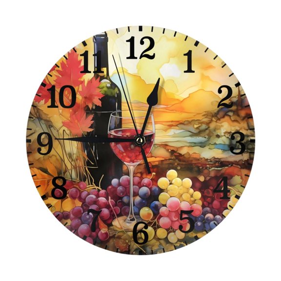 10 Inch Wall Clock Silent Non Ticking Battery Operated Creative Quiet Round Clock For Kitchen Bathroom Home Bedroom Office Living Room Wine