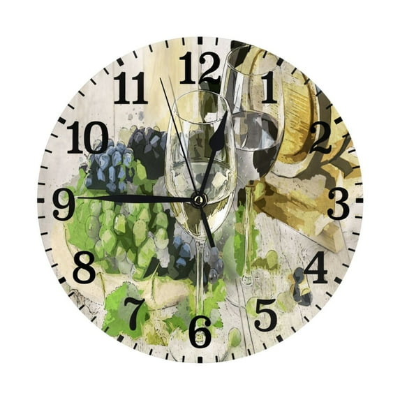 10 Inch Wall Clock Silent Non Ticking Battery Operated Creative Quiet Round Clock For Kitchen Bathroom Home Bedroom Office Living Room Wine