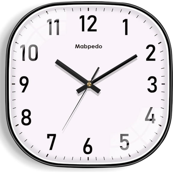 10 Inch Wall Clock, Silent Non Ticking Wall Clocks Battery Operated, Square Analog Decorative Wall Clocks for Bedroom Living Room Office Home Gym Porch Decor Indoor Outdoor Clock, Black