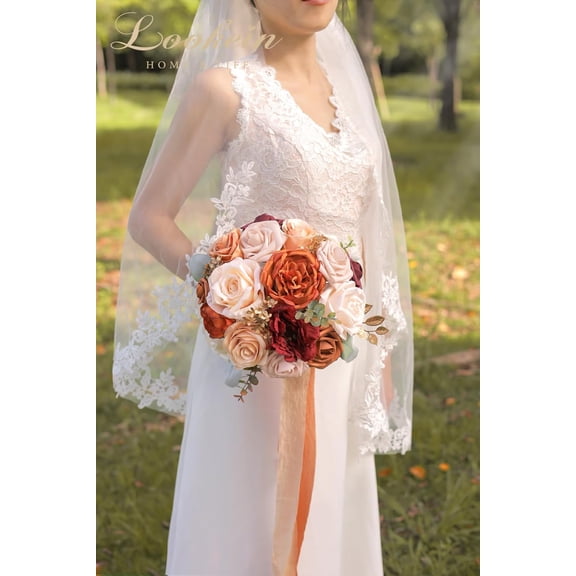 10 Inch Wedding Bouquet for Bride Artificial Flowers Birdal Bouquet Bridesmaid Bouquet Tossing Bouquet for Wedding Ceremony Anniversary Bridal Shower, Chic Terracotta